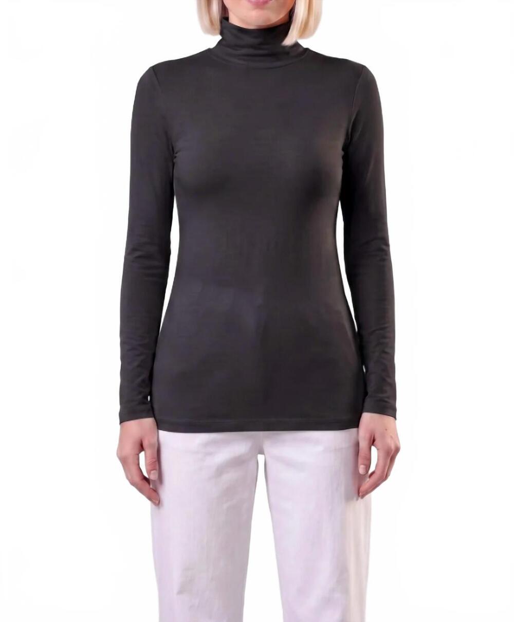 NEW TEES BY TINA mock neck with sleeves top in charcoal